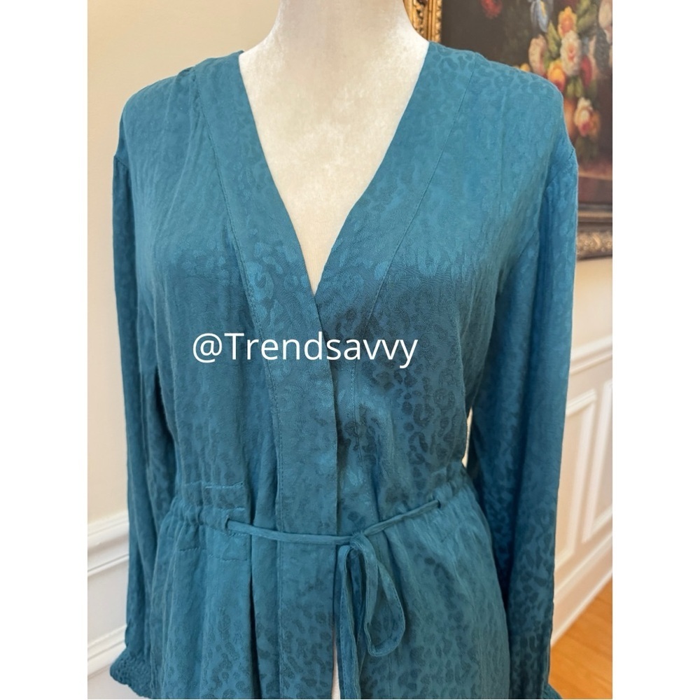 Anthropologie Blue Smocked Waist Maxi Dress Robe Boho Lounge Size L/XL NWT - Picture 6 of 13